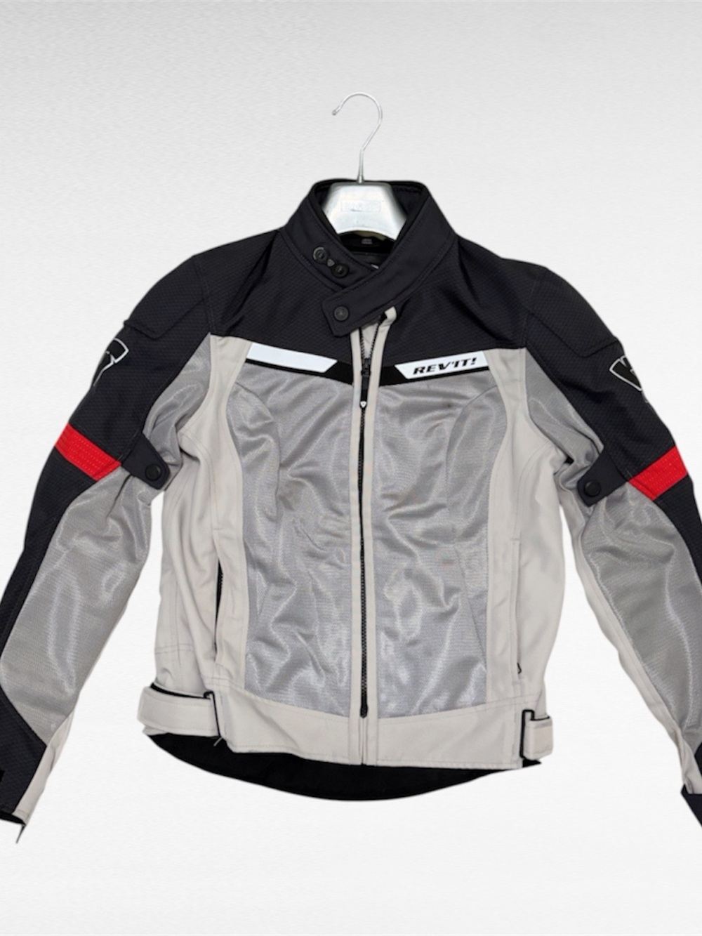 REV'IT! Women's Gray and Black Motorcycle Jacket with Red Accents